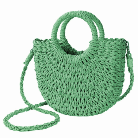 Genti De Paie - Geanta semirotunda verde din paie SORRENTO - Geanta Boho de Vara