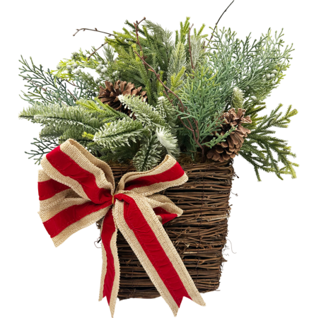 Aranjament de Crăciun cu conuri și fundă roșie [1]