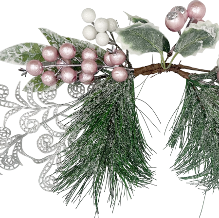 Ghirlanda Craciun cu brad si perle CHARM, Roz, 40cm [1]