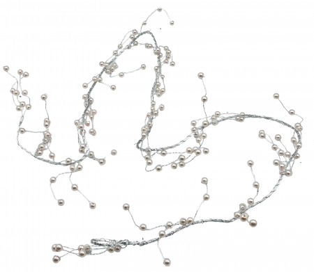 CORONITE & GHIRLANDE - Ghirlanda Craciun cu perlute PEARL, Alb/ Argintiu, 130cm