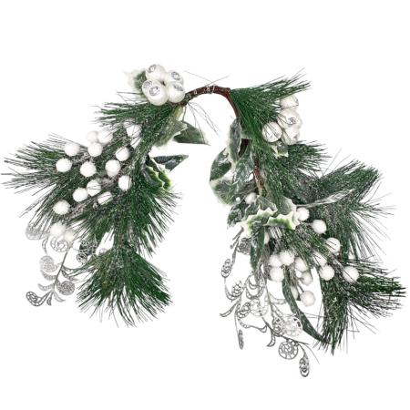 CORONITE & GHIRLANDE - Ghirlanda Craciun cu brad si perle CHARM, Alb, 50cm