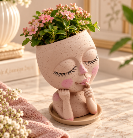 Ghiveci decorativ cu chip DREAMY GIRL, Roz, 9,5x16 cm [1]