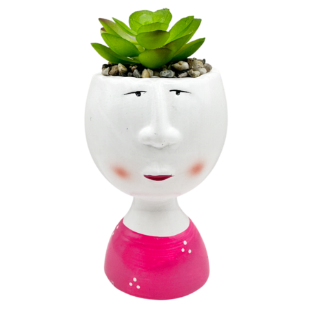 De Birou - Ghiveci decorativ tip bust fucsia LETY cu planta artificiala
