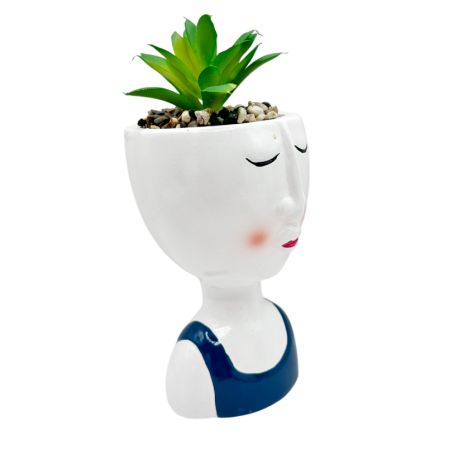 Ghiveci decorativ tip bust albastru LETY cu planta artificiala [1]