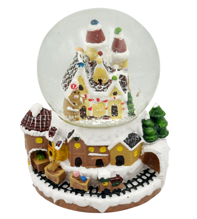DECORATIUNI LUMINOASE - Glob cu zapada si LED – Casuta de Craciun si Trenulet JOY