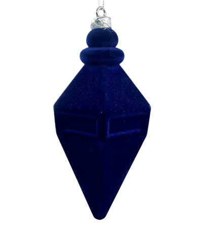 GLOBURI & FLORI DE BRAD - Glob de Crăciun catifelat albastru – formă geometrica