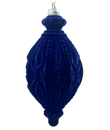 GLOBURI & FLORI DE BRAD - Glob de Crăciun catifelat albastru – formă alungita