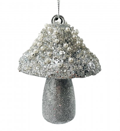 Colectia Alb & Argintiu - Glob de Craciun Ciupercuta JOY, Argintiu, 10cm