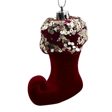 GLOBURI & FLORI DE BRAD - Glob de Craciun Cizma cu paiete GLAM, Burgundy, 5x7cm