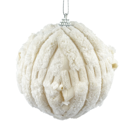 GLOBURI & FLORI DE BRAD - Glob de Craciun cu blanita FLUFFY, Crem, 10cm