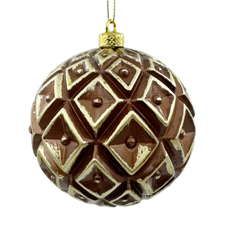 GLOBURI & FLORI DE BRAD - Glob de Craciun cu romburi RORY, Maro/ Auriu, 10cm
