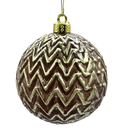 GLOBURI & FLORI DE BRAD - Glob de Craciun cu model zig-zag SPIKE, Maro Auriu