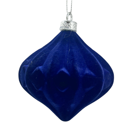 GLOBURI & FLORI DE BRAD - Glob de Crăciun catifelat albastru – formă elegantă