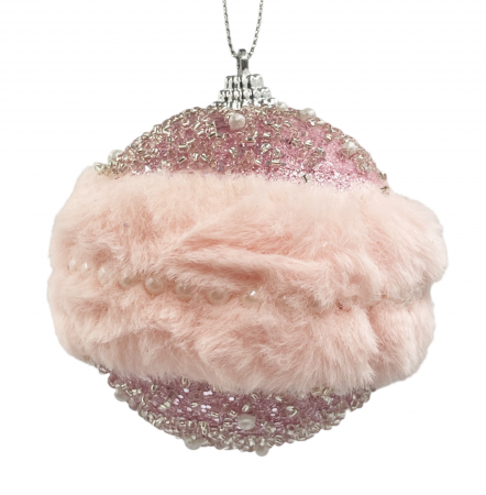 Colectia Roz & Mov - Glob de  Craciun FLUFFY, Roz deschis, 8cm