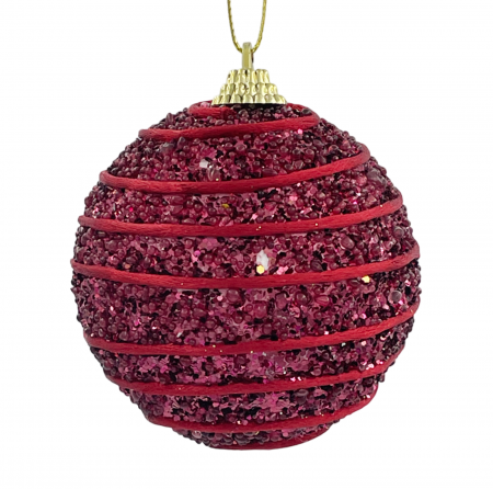 Colectia Rosu & Burgundy - Glob de Craciun JOY, Mov sangria, 8cm