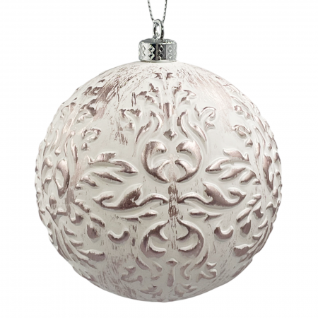Colectia Alb & Argintiu - Glob de Craciun MERRY, Sampanie Alb, 10cm