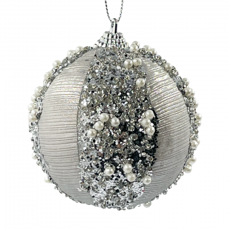 Colectia Alb & Argintiu - Glob de Craciun PEARL, Argintiu, 8cm