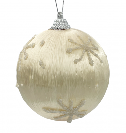 Colectia Sampanie & Crem & Ivoire - Glob de Craciun GLAM, Alb ivoire, 8cm