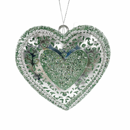 GLOBURI & FLORI DE BRAD - Glob de Craciun inima Joy 10cm, Verde menta