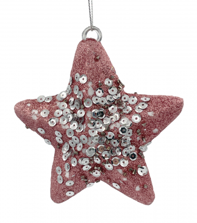 Colectia Roz & Mov - Glob de Craciun Stea DUSTY, Roz prafuit, 10cm