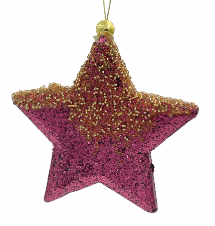Colectia Roz & Mov - Glob de Craciun Stea SHINNY, Magenta, 13cm