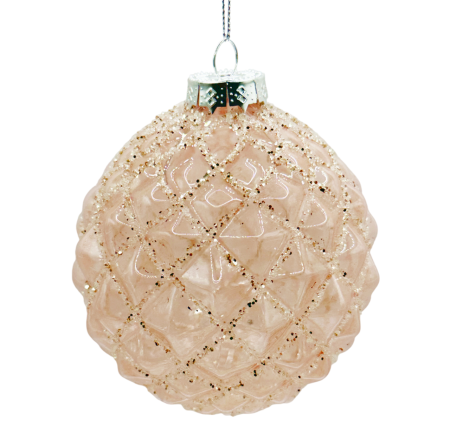 Colectia Glamour - Globuri Din Sticla - Glob Crăciun roz cu model texturat – rafinament clasic