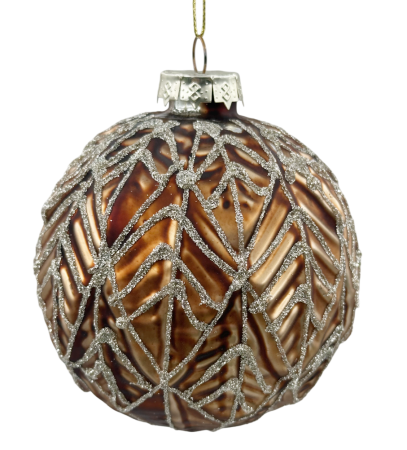 GLOBURI & FLORI DE BRAD - Glob din sticlă cu model argintiu în relief LUXE CRISTOPHER, Aramiu, 10cm