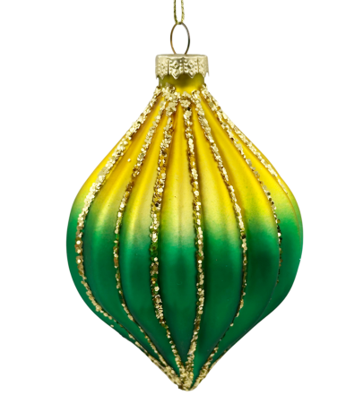 Glob din sticla cu dungi LUXE PEACOCK, Verde/ Galben, 8cm [1]