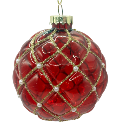 Colectia Rosu & Burgundy - Glob rosu din sticla transparenta cu model geometric LUXE DIAMOND