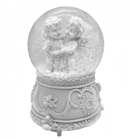 DECORATIUNI MUZICALE - Glob muzical cu ingeri LED DIVINE, Alb, 10x15cm
