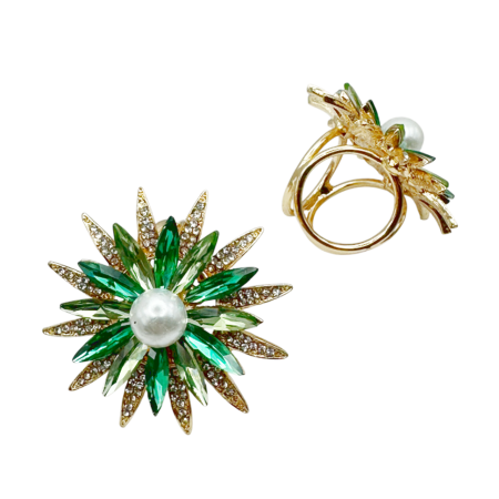 De Sezon - Inel pentru esarfa GRACE, Auriu/ Verde, 4cm