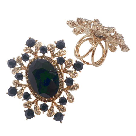 Inele si Accesorii Esarfe - Inel de Eșarfă Elegant cu Cristal Negru | Prăvălia cu Surprize