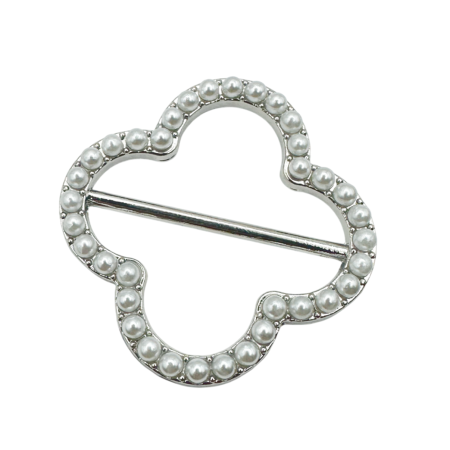 Brose & Pandantive - Inel pentru esarfa sau camasa CLOVER, Argintiu, 4cm