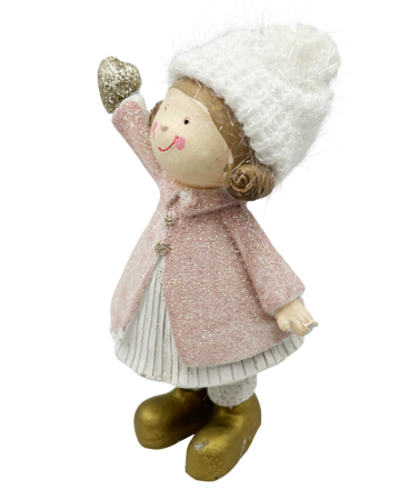 Figurină decorativă fetiță în haină roz cu sclipici – decorațiune de Crăciun [1]