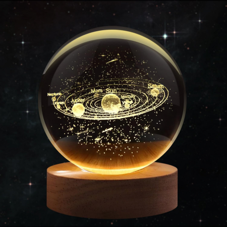 Veioze & Lampi Decorative - Lampa decorativa cu Glob cristalin 3D SOLAR SYSTEM, 7x8cm