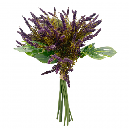Flori Artificiale - Buchet Lavanda artificiala cu frunze tropicale EMILY, 35cm