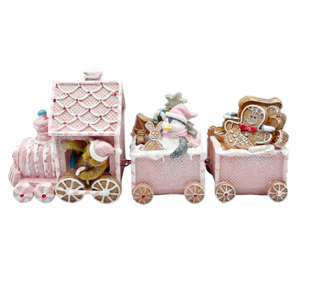 CRACIUN MAGIC - Trenulet cu turta dulce CANDYLAND, Roz pastel, 33cm