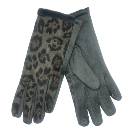 Esarfe Casmir & Vascoza & Manusi - Manusi dama LEOPARD cu blanita la manseta, Gri