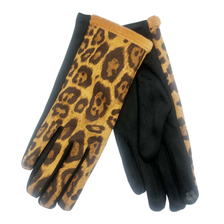 Esarfe Casmir & Vascoza & Manusi - Manusi dama LEOPARD cu blanita la manseta, Negru