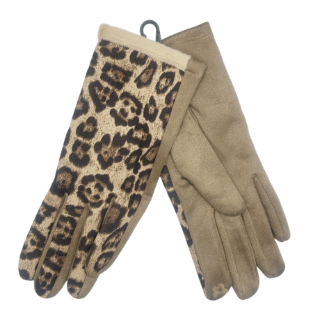 Esarfe Casmir & Vascoza & Manusi - Manusi dama LEOPARD cu blanita la manseta, Bej