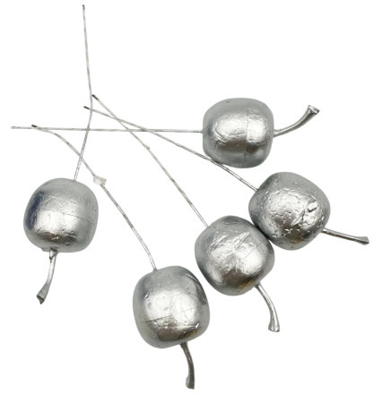 DECORATIUNI CRACIUN - Set 5 mere decorative pe bat BRIGHT, Argintiu