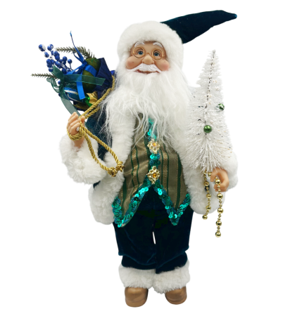 Figurina Mos Craciun NOEL cu sac de cadouri, Verde paun, 90cm [3]