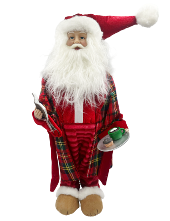 Colectia Albastru & Bleu & Turcoaz - Figurină Moș Crăciun cu halat si cană de cafea JOY