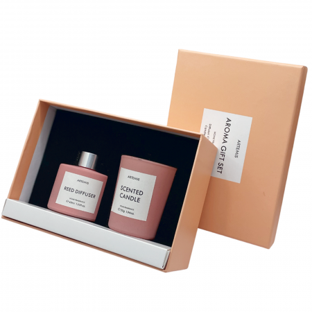 Aromaterapie - Set cadou Difuzor cu betisoare & Lumanare ARTEMIS, Piersica