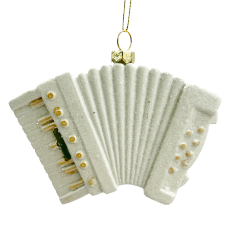 Colectia Alb & Argintiu - Glob decorațiune brad Craciun - Acordeon Alb auriu cu Sclipici