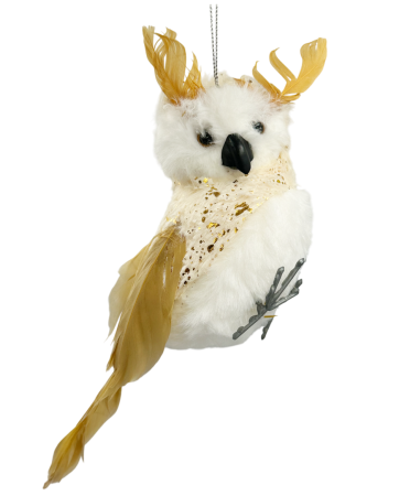 GLOBURI & FLORI DE BRAD - Ornament brad Bufnita MATTY, Alb, 20cm