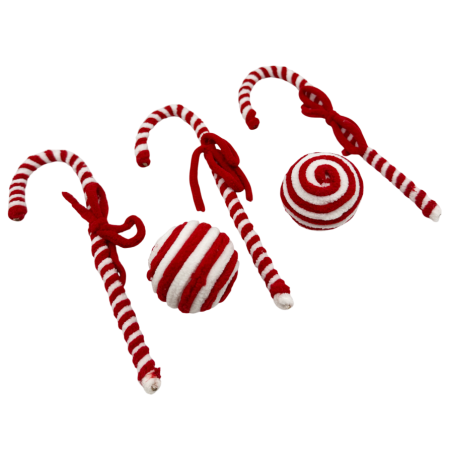 GLOBURI & FLORI DE BRAD - Set Ornamente Craciun SWEETY, Rosu Alb, 5x17cm