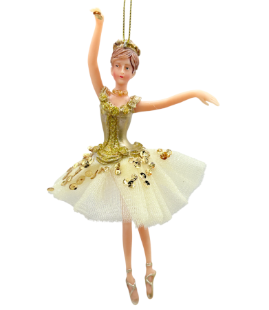 Colectia Auriu & Maro & Aramiu - Ornament brad Craciun Balerina JOLIE, Auriu, 17cm