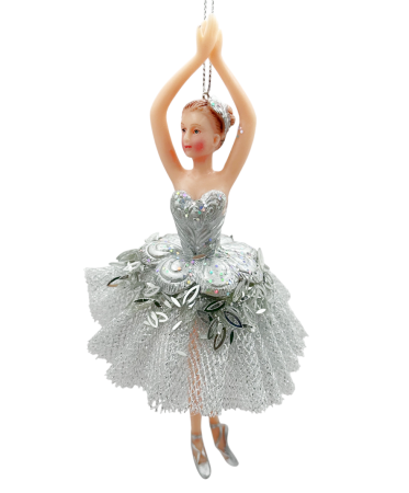 GLOBURI & FLORI DE BRAD - Ornament brad Craciun Balerina JOLIE, Argintiu, 17cm