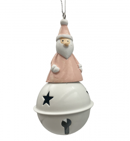 Ornament brad Craciun Clopotel SANTA, Roz/ Alb, 11cm [1]